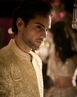 Cream Abstract Sherwani Set