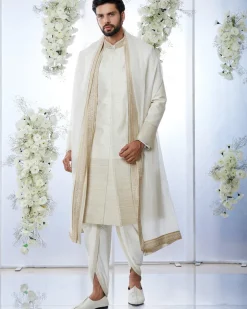 Cream & Gold Zari Sherwani Set