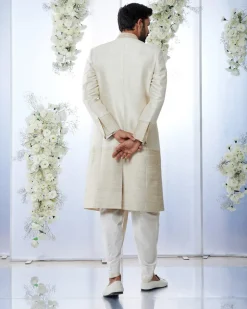 Cream & Gold Zari Sherwani Set