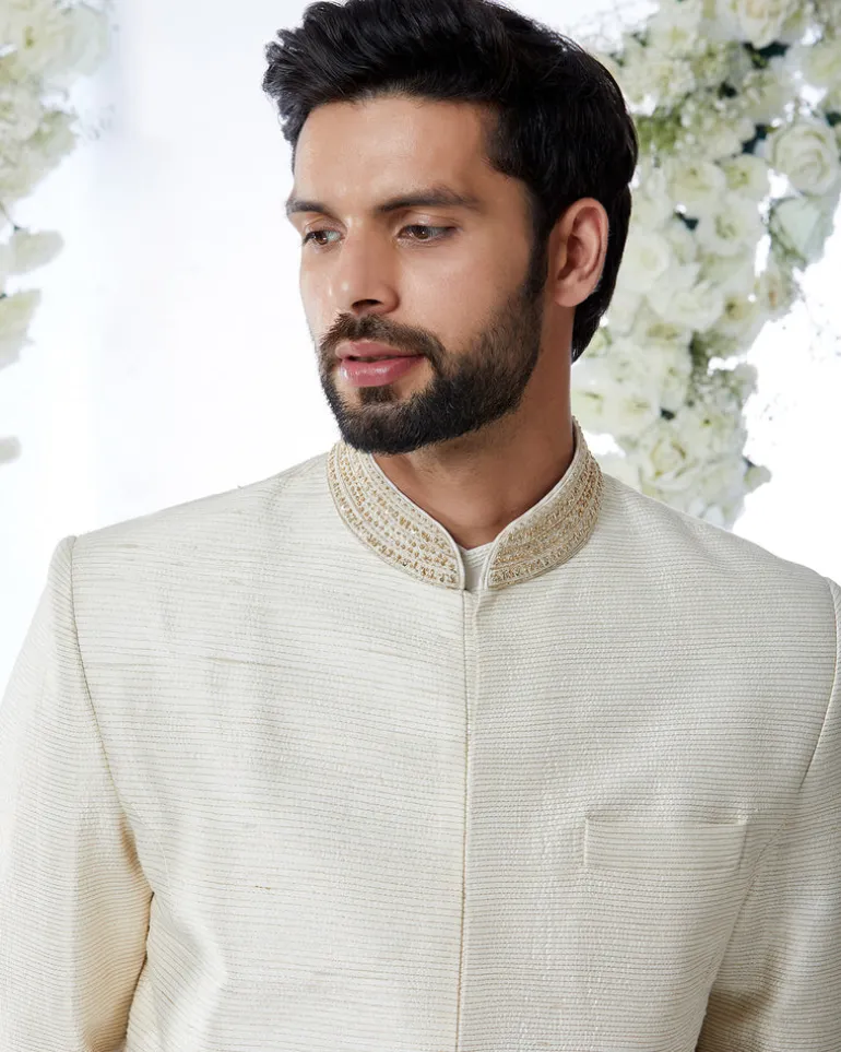 Cream & Gold Zari Sherwani Set