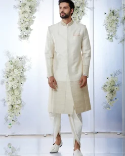 Cream & Gold Zari Sherwani Set