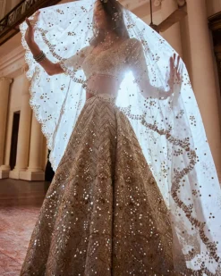 Cream And Green Highlighting Lehenga Set