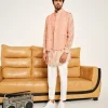 Cream and Peach Gul Malai Cotton Kurta Pajama Set