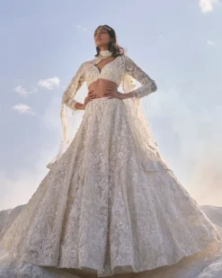 Cream Three-Dimensional Lehenga Set