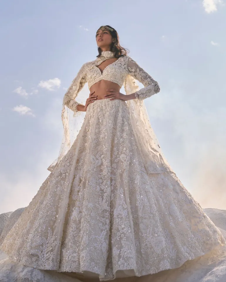 Cream Three-Dimensional Lehenga Set