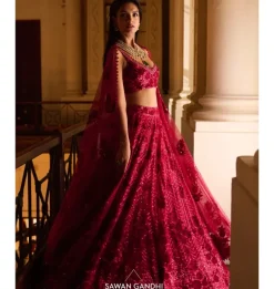 Crimson Applique Work Lehenga Set