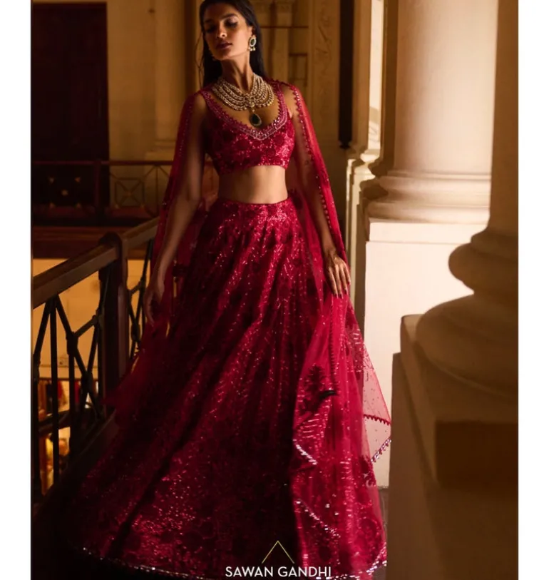 Crimson Applique Work Lehenga Set