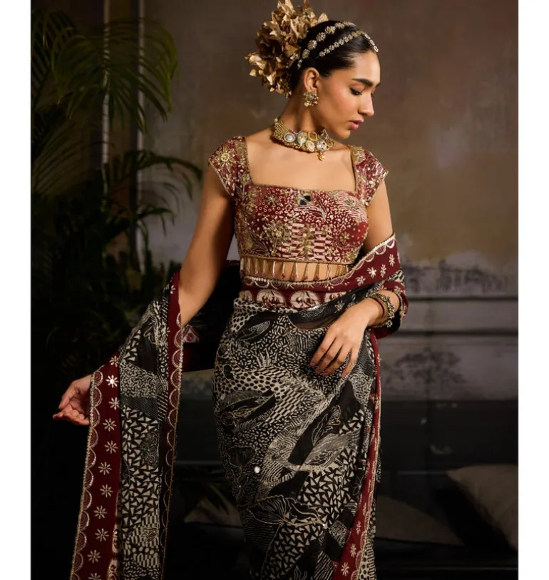 Crimson Eclipse Sari Set