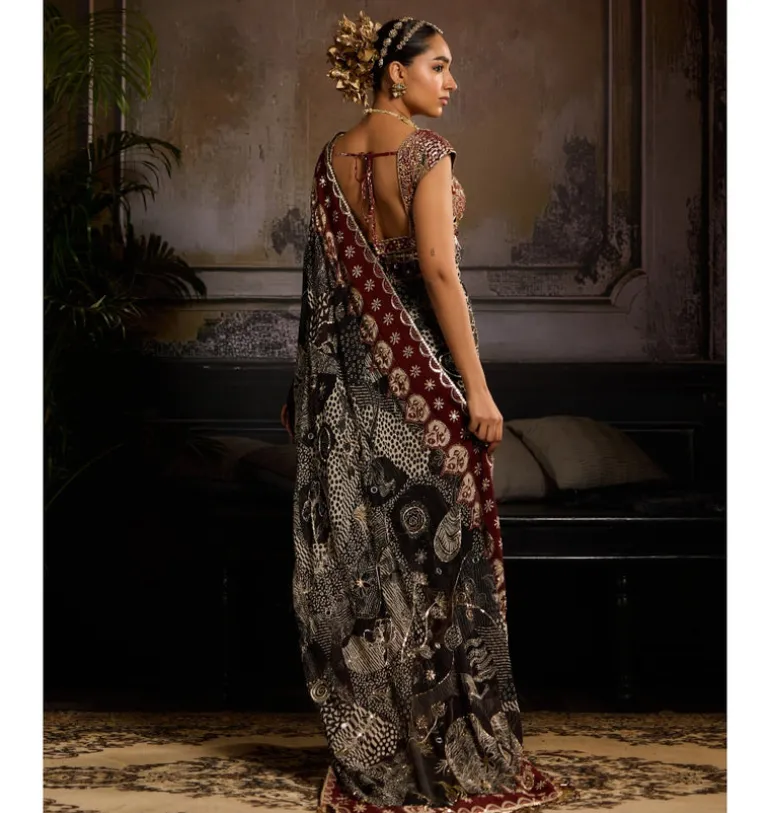 Crimson Eclipse Sari Set