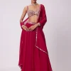 Crimson Red Georgette Sharara Set