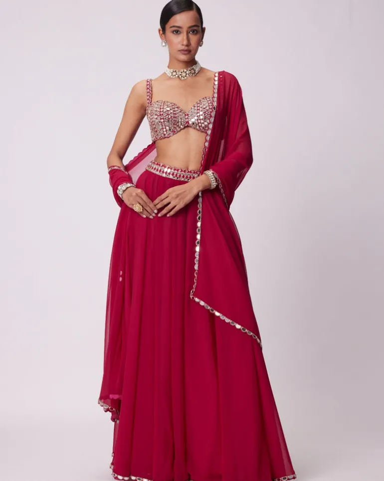 Crimson Red Georgette Sharara Set
