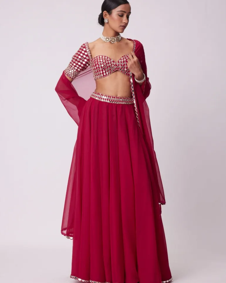 Crimson Red Georgette Sharara Set