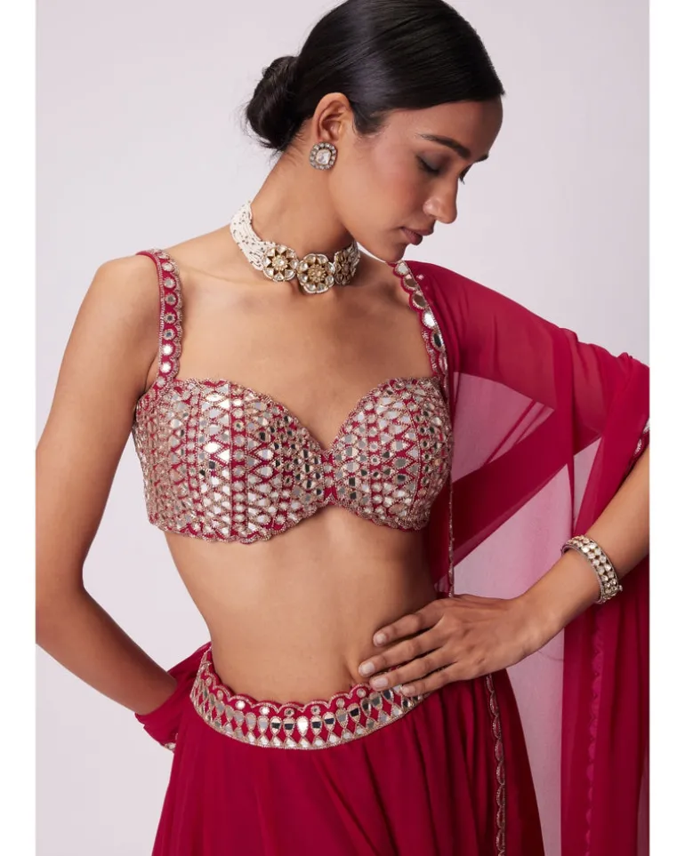 Crimson Red Georgette Sharara Set