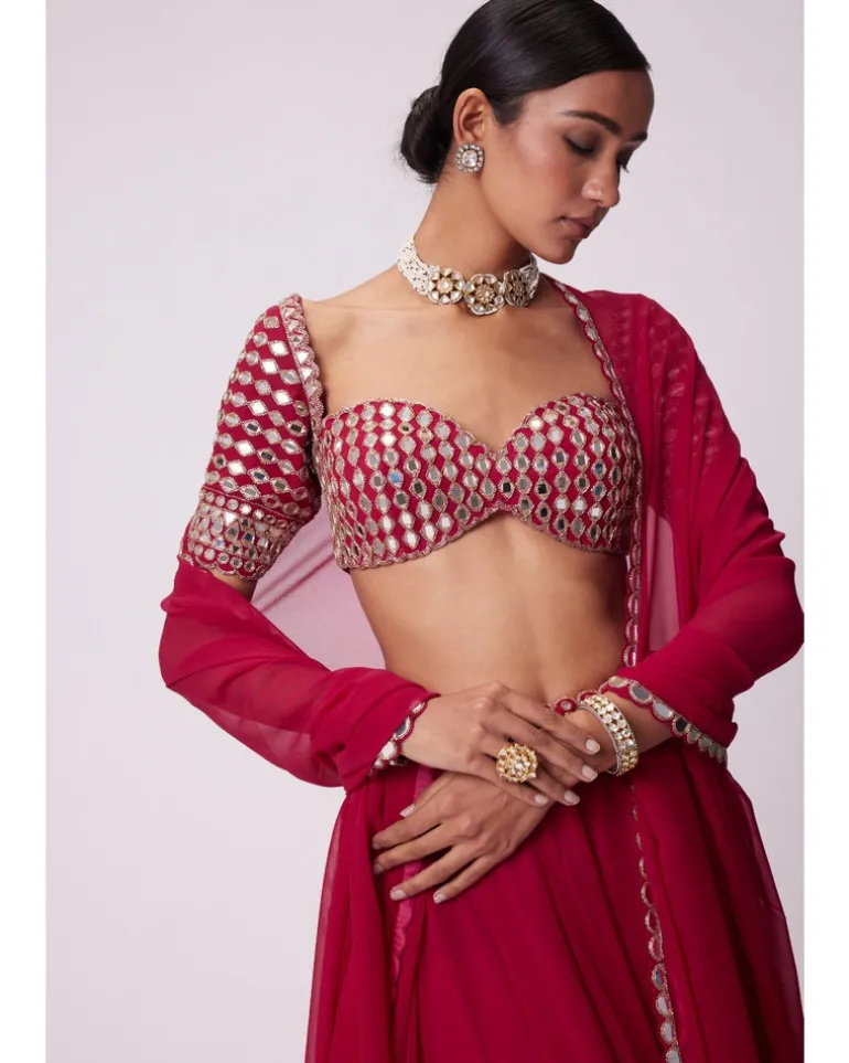 Crimson Red Georgette Sharara Set