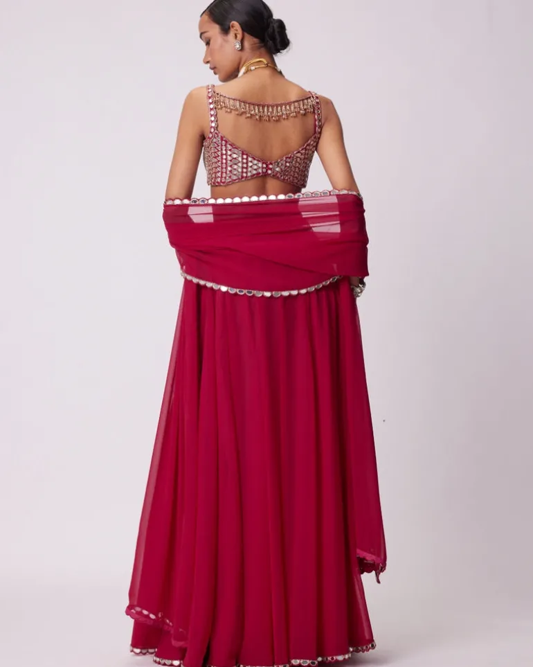 Crimson Red Georgette Sharara Set