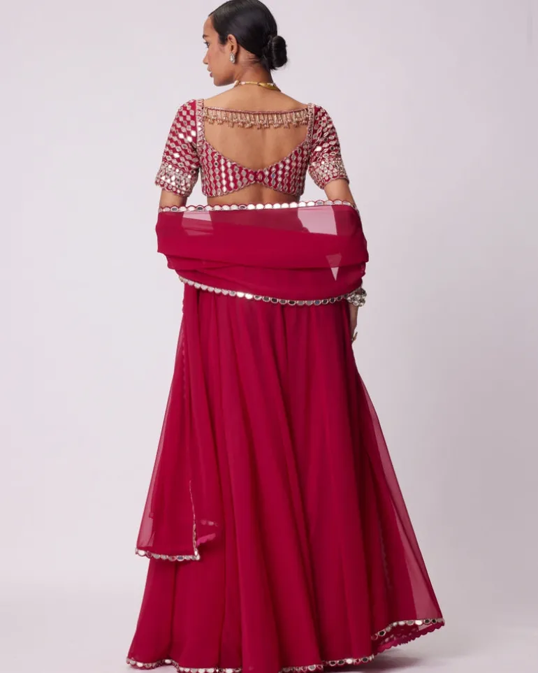 Crimson Red Georgette Sharara Set