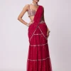 Crimson Red Multi- Tier Sequin Embroidered Sari Set