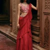 Crimson Red Ruffle Sari Set