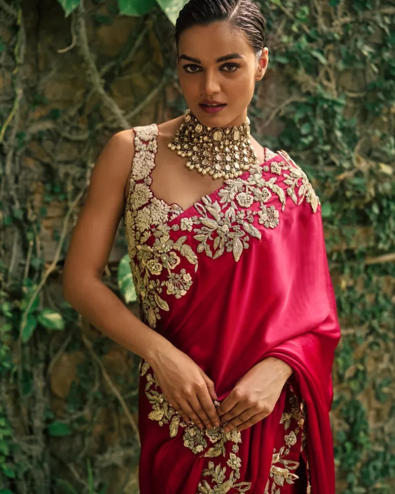 Crimson Red Sari Set