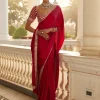 Crimson Red Satin Sari Set