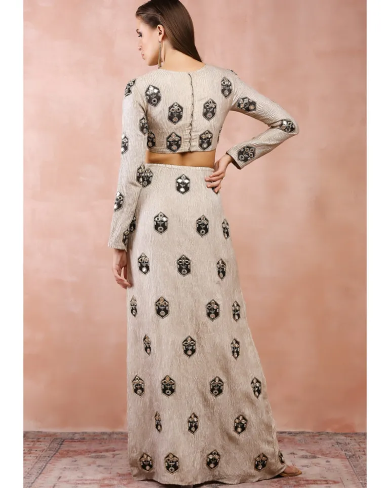 Crushed Dull Gold Embroidered Skirt Set