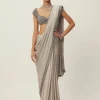 Crystal Grey Satin Sari Set