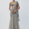 Crystal Grey Sequin Scattered Pre Draped Sari Set