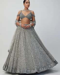 Crystal Grey Sequins Embroidered Lehenga Set