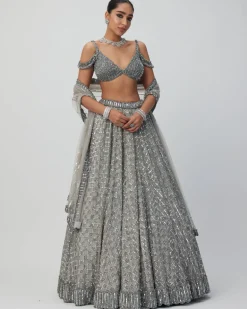 Crystal Grey Sequins Embroidered Lehenga Set