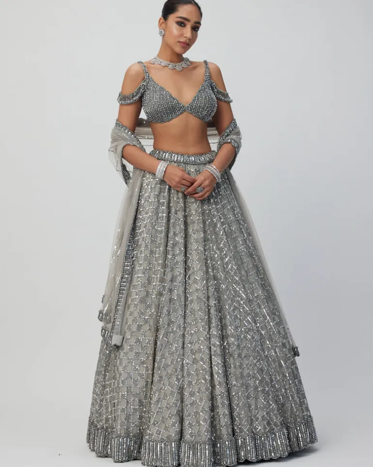 Crystal Grey Sequins Embroidered Lehenga Set