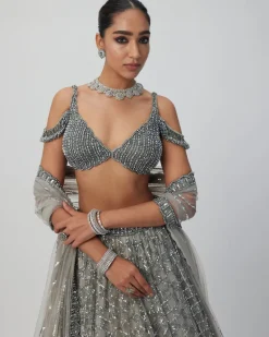 Crystal Grey Sequins Embroidered Lehenga Set