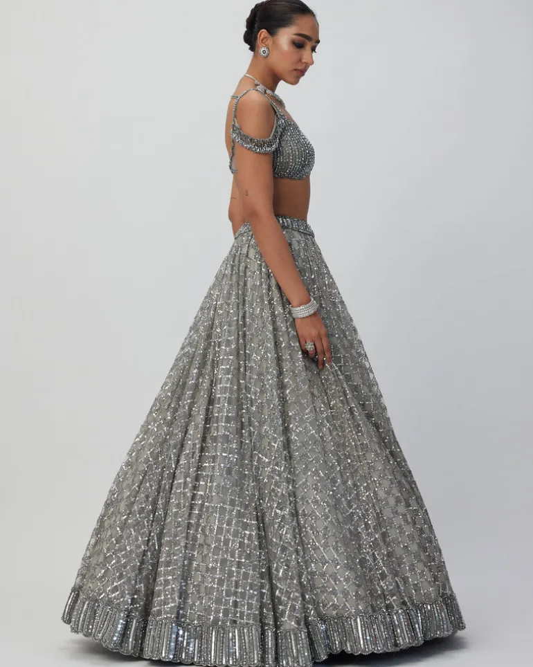 Crystal Grey Sequins Embroidered Lehenga Set