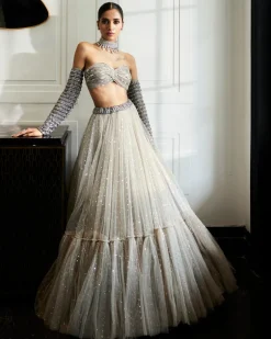 Crystal Grey Tulle Lehenga Set