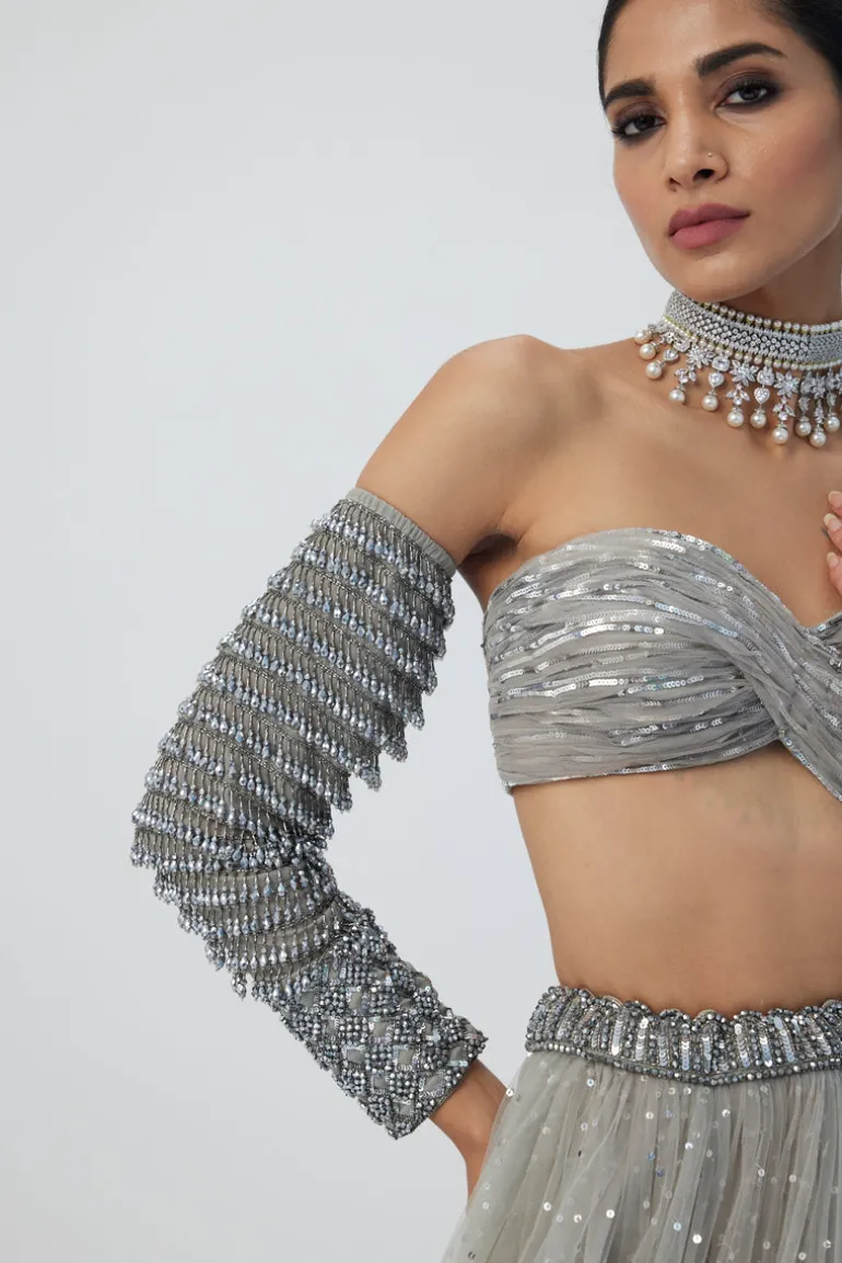 Crystal Grey Tulle Lehenga Set