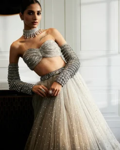 Crystal Grey Tulle Lehenga Set