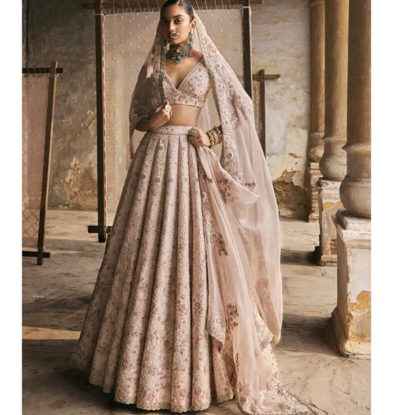 Dabka-Moti Scallop Lehenga Set