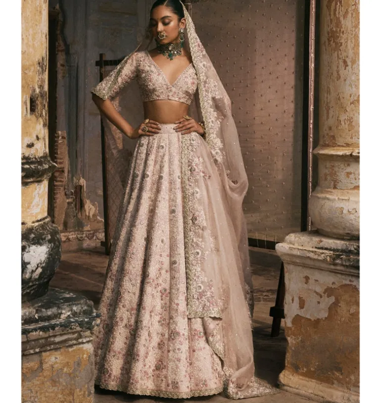 Dabka-Moti Scallop Lehenga Set