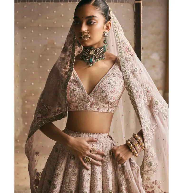 Dabka-Moti Scallop Lehenga Set