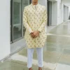Daffodil Linen Threadwork Achkan Set