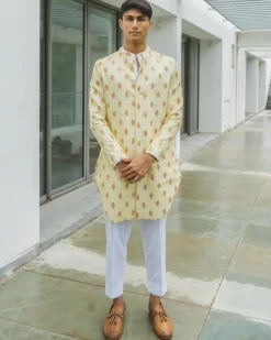 Daffodil Linen Threadwork Achkan Set