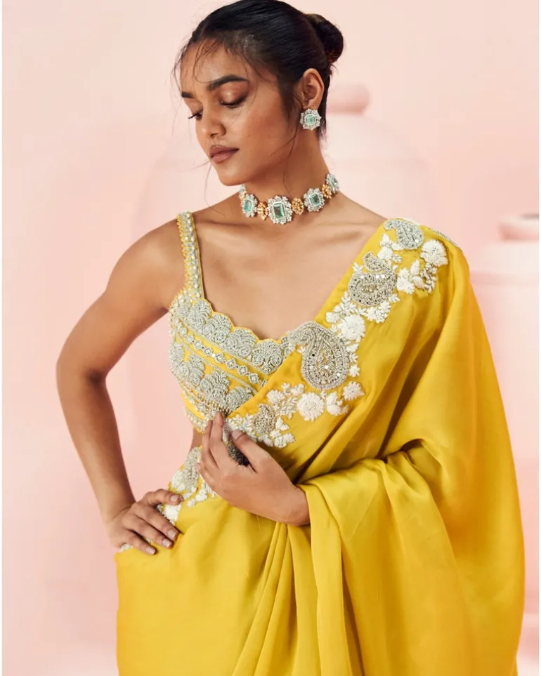 Daisy Yellow Paisley Sari