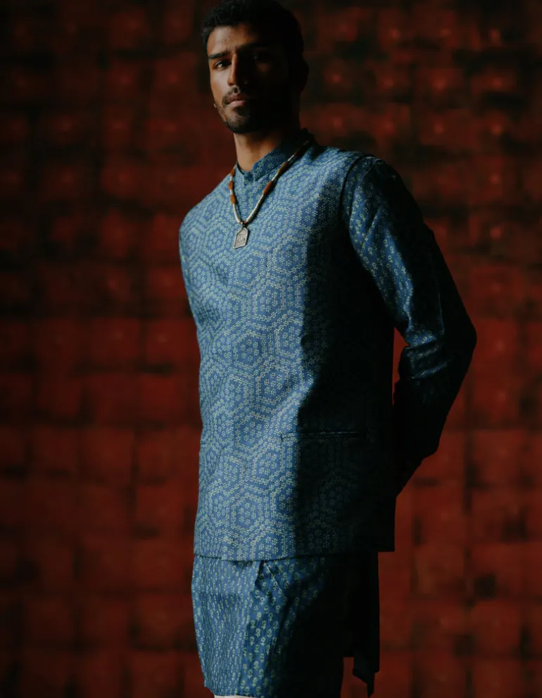Dante Indigo Nehru Jacket Set