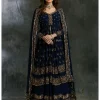 Dark Blue Gold Jacket With Border Skirt