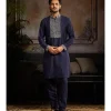 Dark Blue Silver Cutdana & Zari Yoke Embroidered Zip Detailed Kurta Paired With Dark Blue Kurta