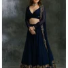 Dark Blue Wrap Blouse Georgette Lehenga