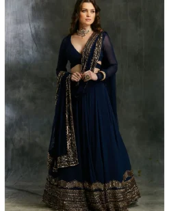 Dark Blue Wrap Blouse Georgette Lehenga
