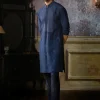 Dark Blue Yoke & Butta Embroidered Kurta With Dark Blue Pants