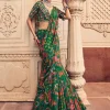 Dark Green Embroidered Blouse And Mermaid Sari Set