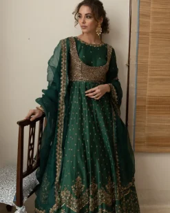 Dark Green Emerald Anarkali Set
