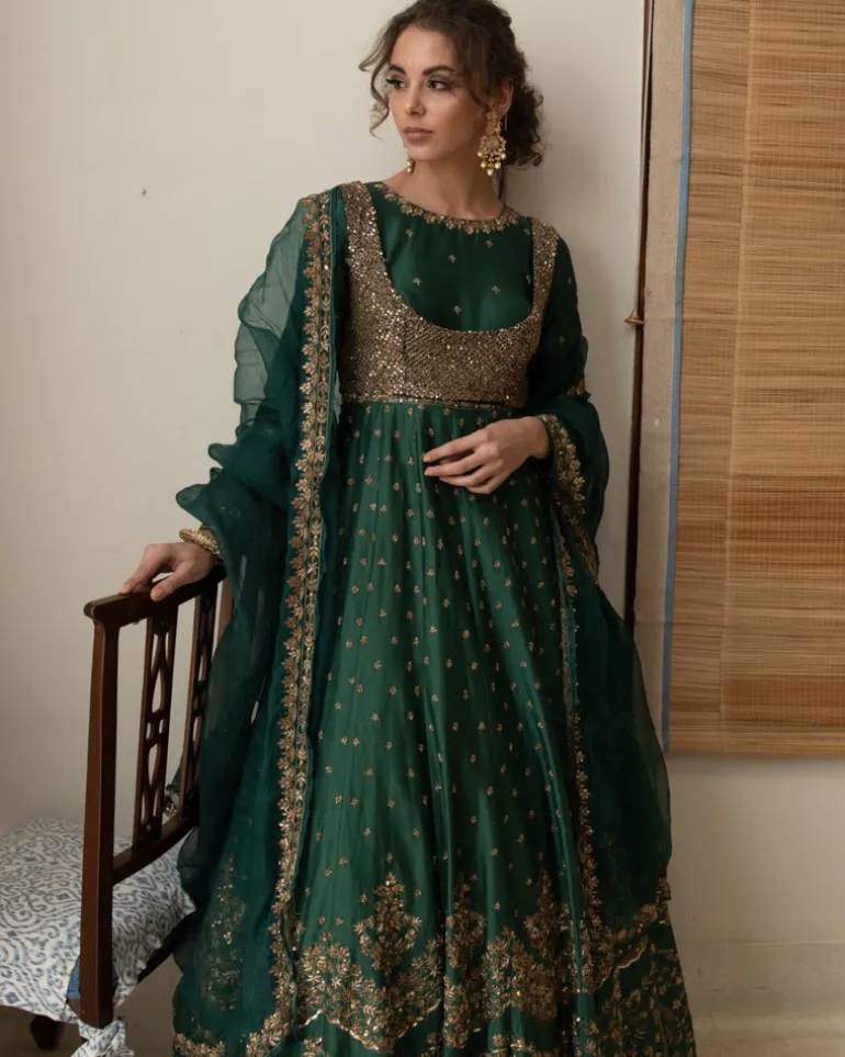 Dark Green Emerald Anarkali Set